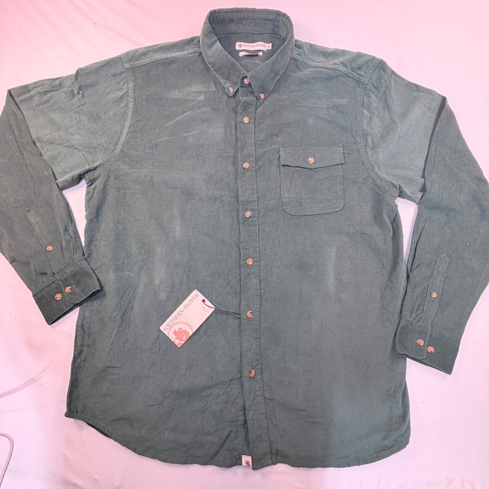 Southern Proper Canton Corduroy Shirt Mens XL Pine Green Long Sleeve Button Down